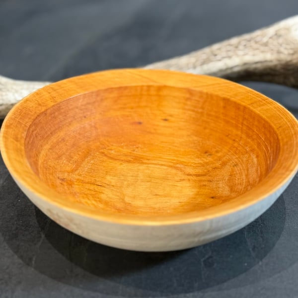 Alder Wood Eating Bowl with Milk Paint