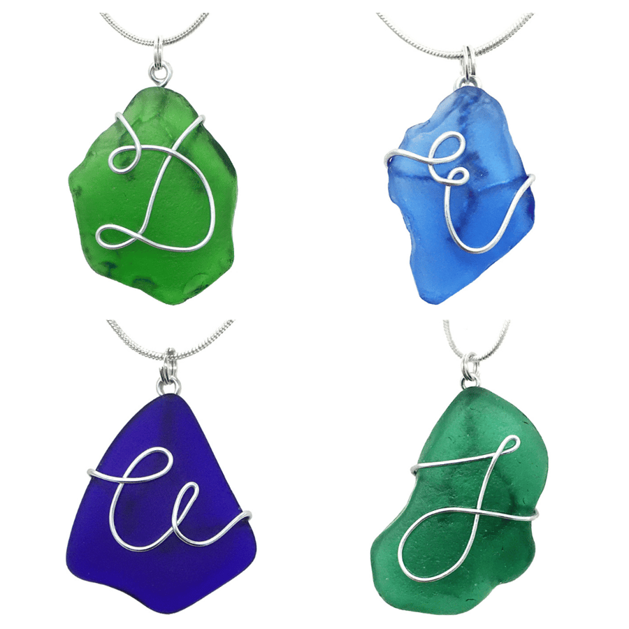 Personalised Initial Scottish Sea Glass Pendant Necklace - Seaglass Jewellery