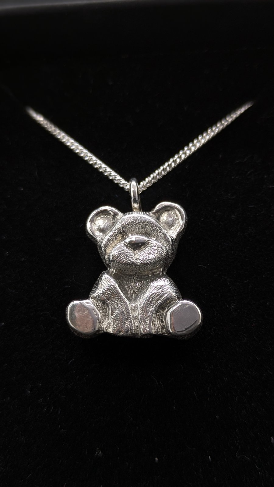 Silver bear necklace, Teddy bear pendant