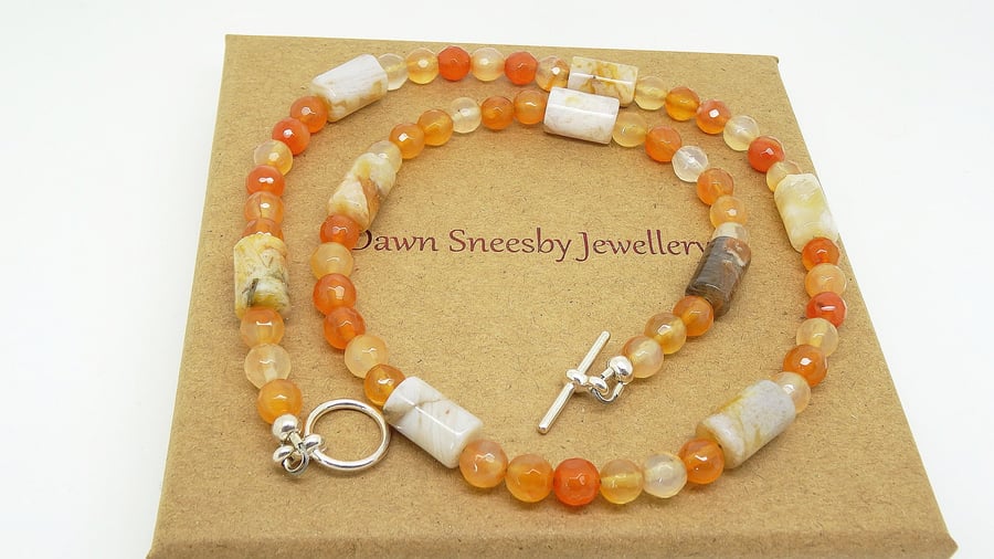 Carnelian Necklace, Botswana Agate Necklace, Semi Precious Stone Necklace, 