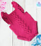 Raspberry pink crochet baby romper. Bobble stitch romper. Age 0-3 months - Image 1