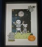 Quirky art, whimsical Halloween skeleton and dog framed 8 x 6 " picturepicture