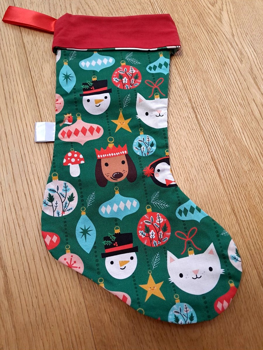 Animals and baubles Christmas stocking