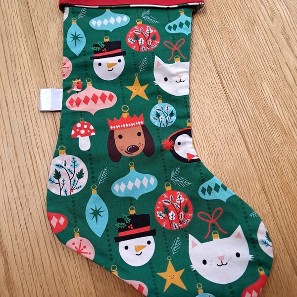 Animals and baubles Christmas stocking