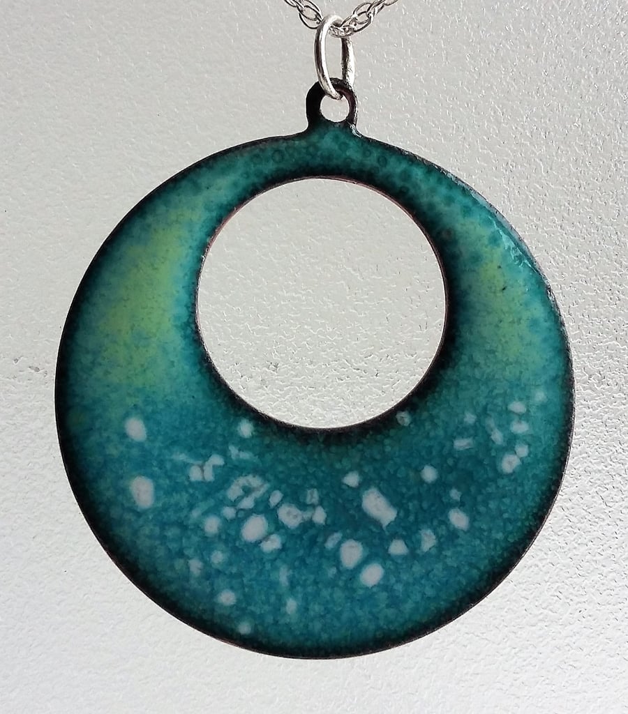 Ombre blue and green enamelled copper pendant 130