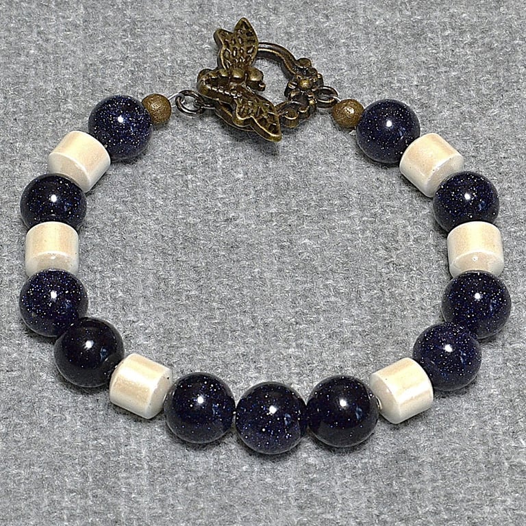 Blue Goldstone and Magnetic White Hematite Bracelet