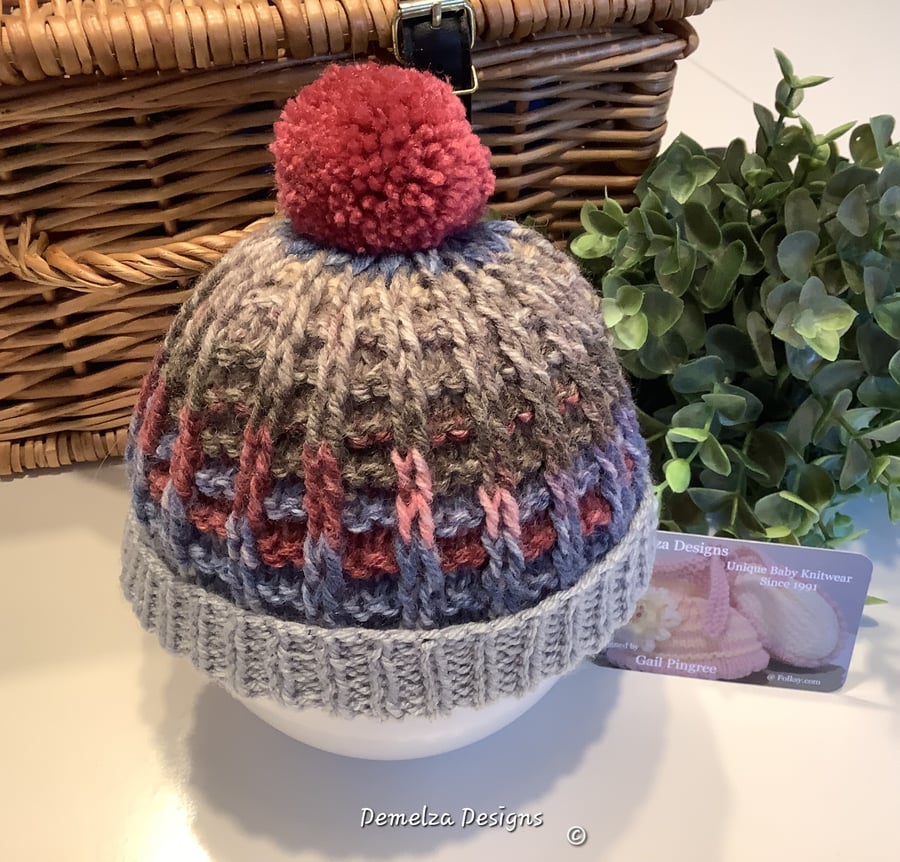 Hand Knitted Soft Baby Beanie Hat with Merino Wool 0-6 months (Help for Charity)