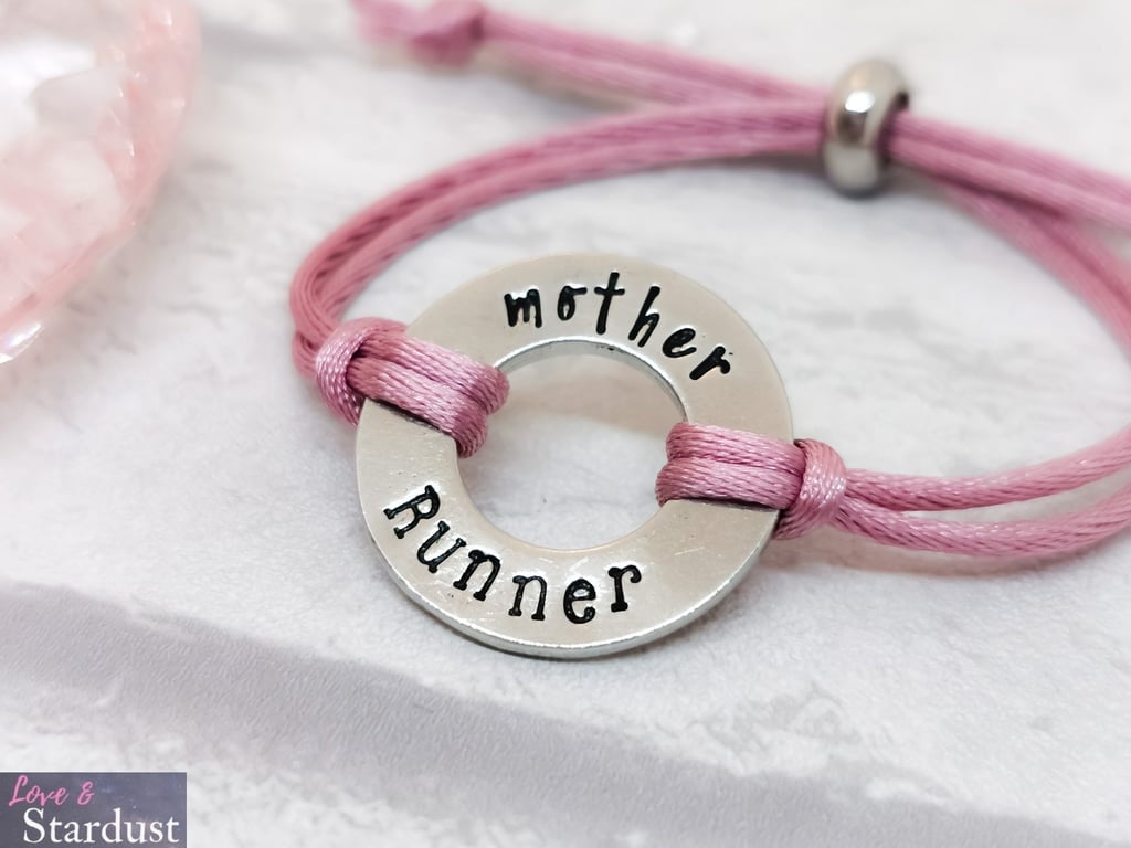 MOTHER RUNNER Hand Stamped Pewter Bracelet