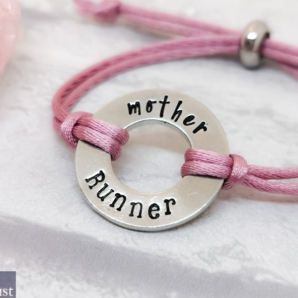 MOTHER RUNNER Hand Stamped Pewter Bracelet
