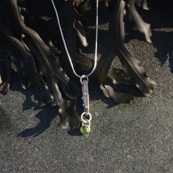 Silver and Peridot Seaweed Necklace