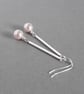 Long Blush Pearl & Silver Bar Drop Earrings - Simple Light Pink Dangle Earrings - Image 2