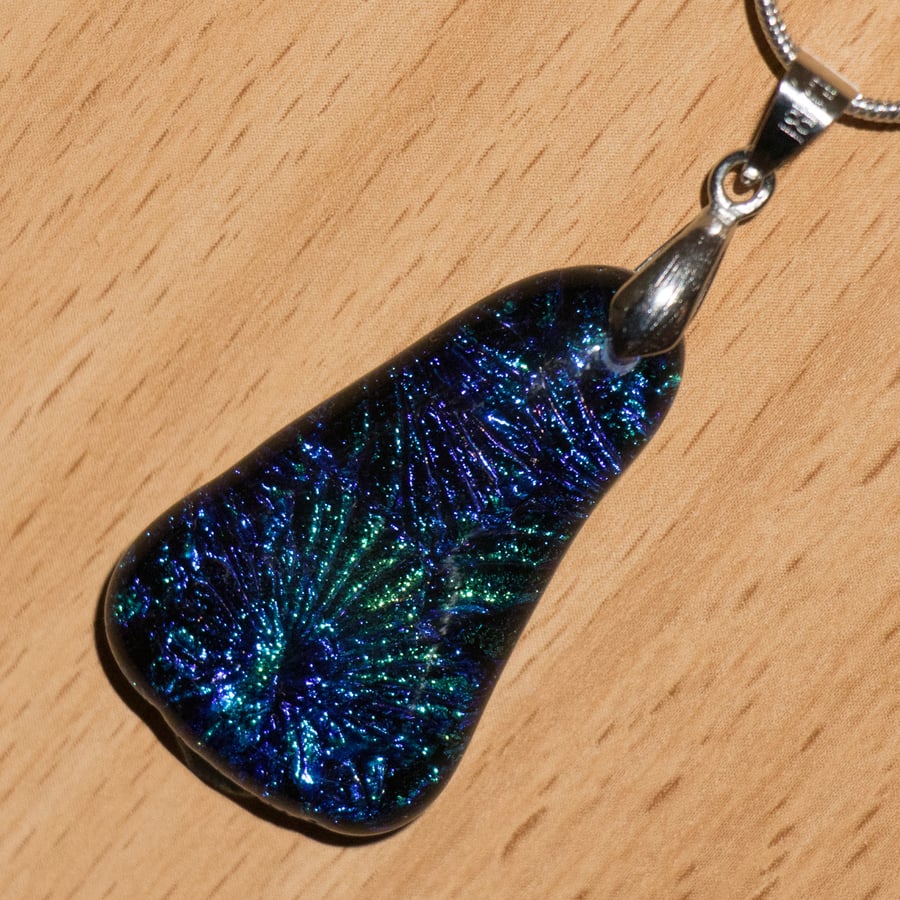 Blue and Green Triangular Pendant - Fused Dichroic Glass - 1159