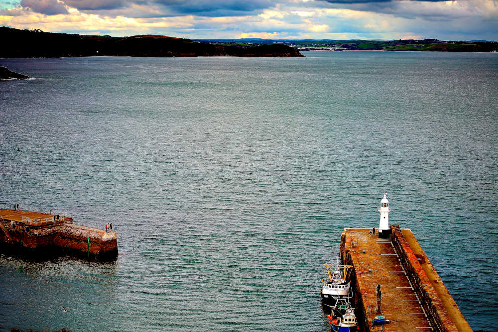 Mevagissey Lighthouse Print - High up from Polkirk Hill Picture Photo