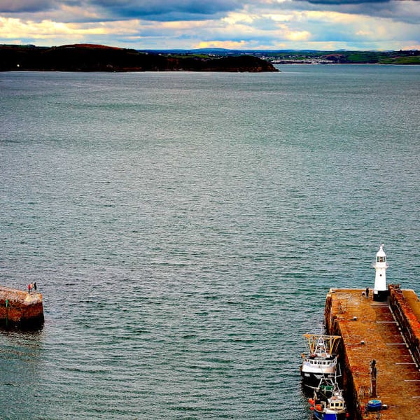 Mevagissey Lighthouse Print - High up from Polkirk Hill Picture Photo