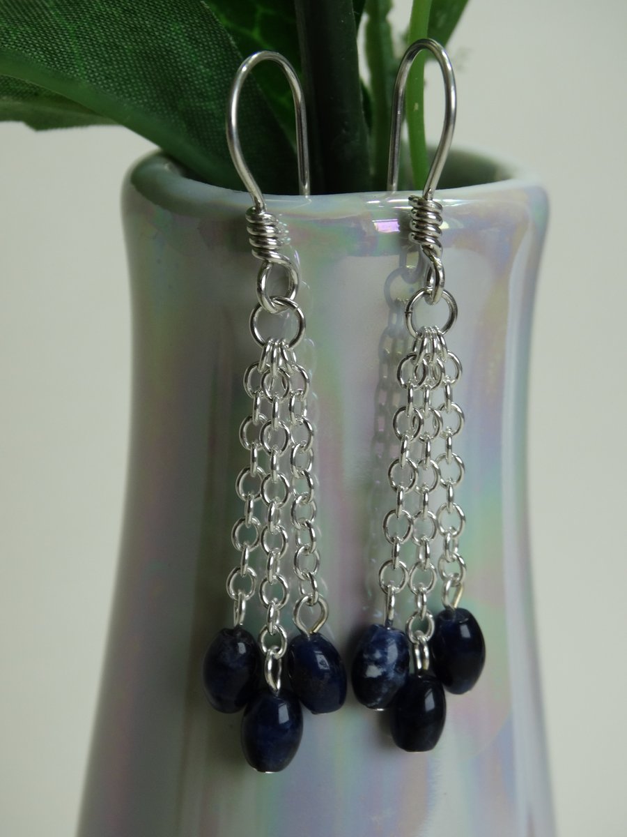 Sodalite bead and chain dangle earrings