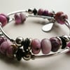 Dyed Pink Spider Web Jasper Bead Wrap Around Memory Wire Bracelet   KCJ1027 