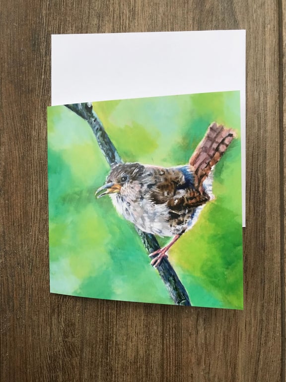 Pretty wren greeting card by UK artist Janet Bird