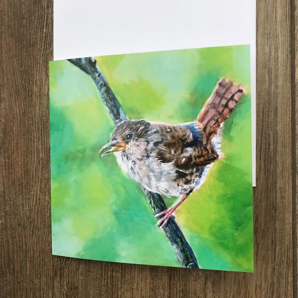 Pretty wren greeting card by UK artist Janet Bird