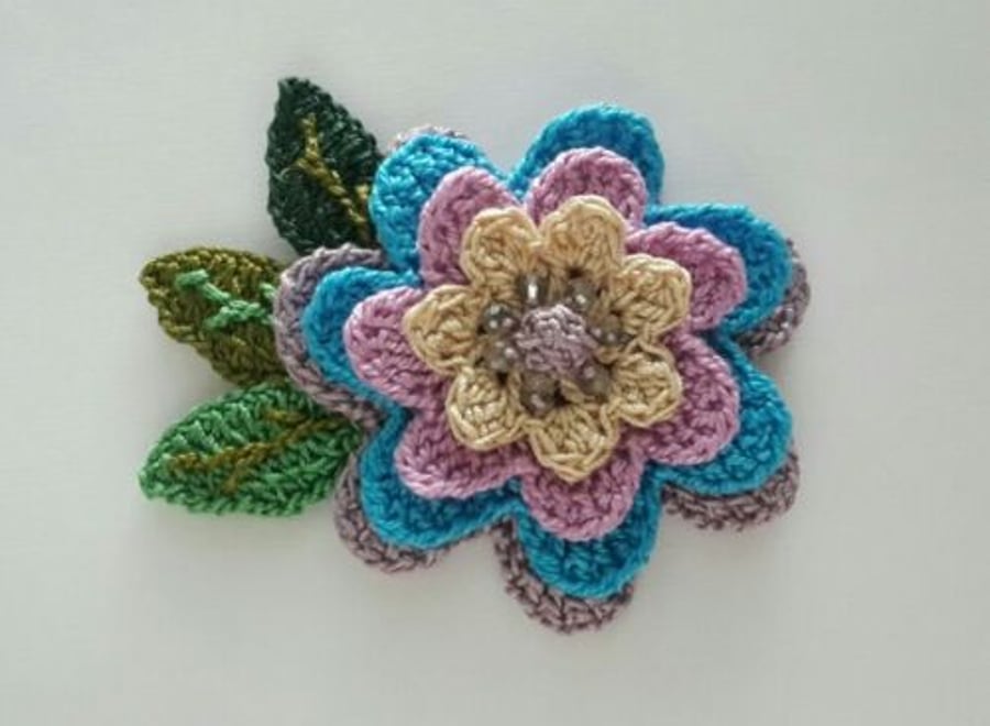 Handmade  Cotton Crochet Flower Brooch