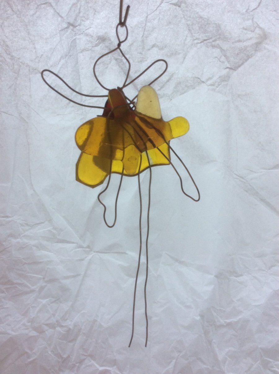 Stained Glass Christmas Tree Fairy - yellow