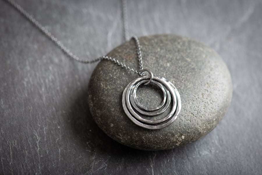 Layered Oxidised Sterling Silver Circles Necklace