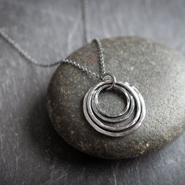 Layered Oxidised Sterling Silver Circles Necklace