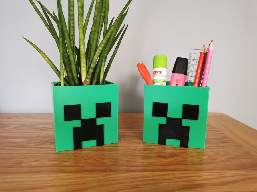 Minecraft Creeper Plant Pot, Desk Top Organizer, Cute Desk Tidy