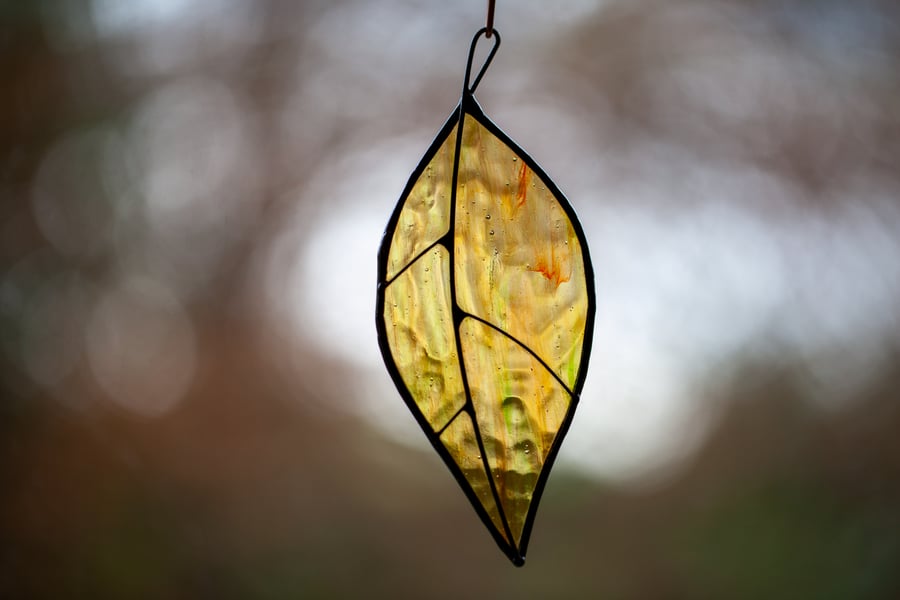 Golden leaf stained glass suncatcher autumnal decor