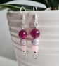 Handmade 925 Silver Pink Beaded Dangle Earrings Gift Boxed Jewellery 