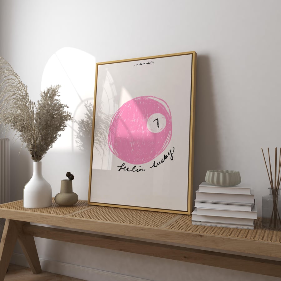 Feelin' Lucky Pink 7 Ball Art Print Poster