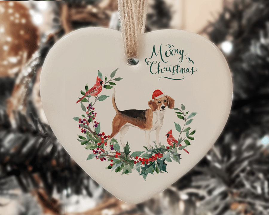 Ceramic Ornament - Beagle Dog - Personalised Christmas Decoration