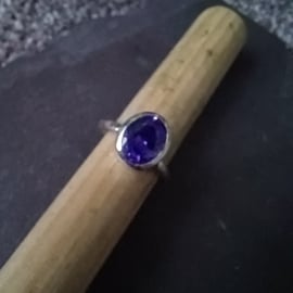 Purple cubic zirconia silver ring