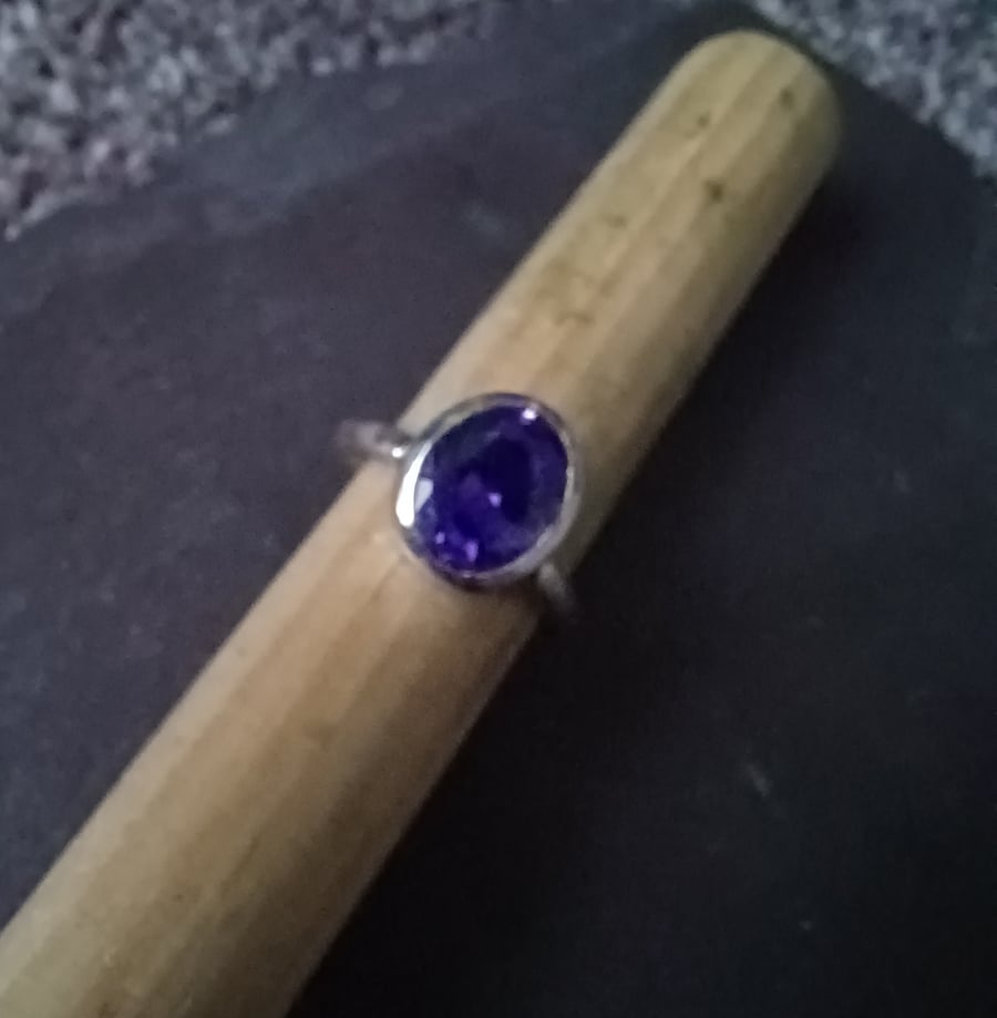 Purple cubic zirconia silver ring