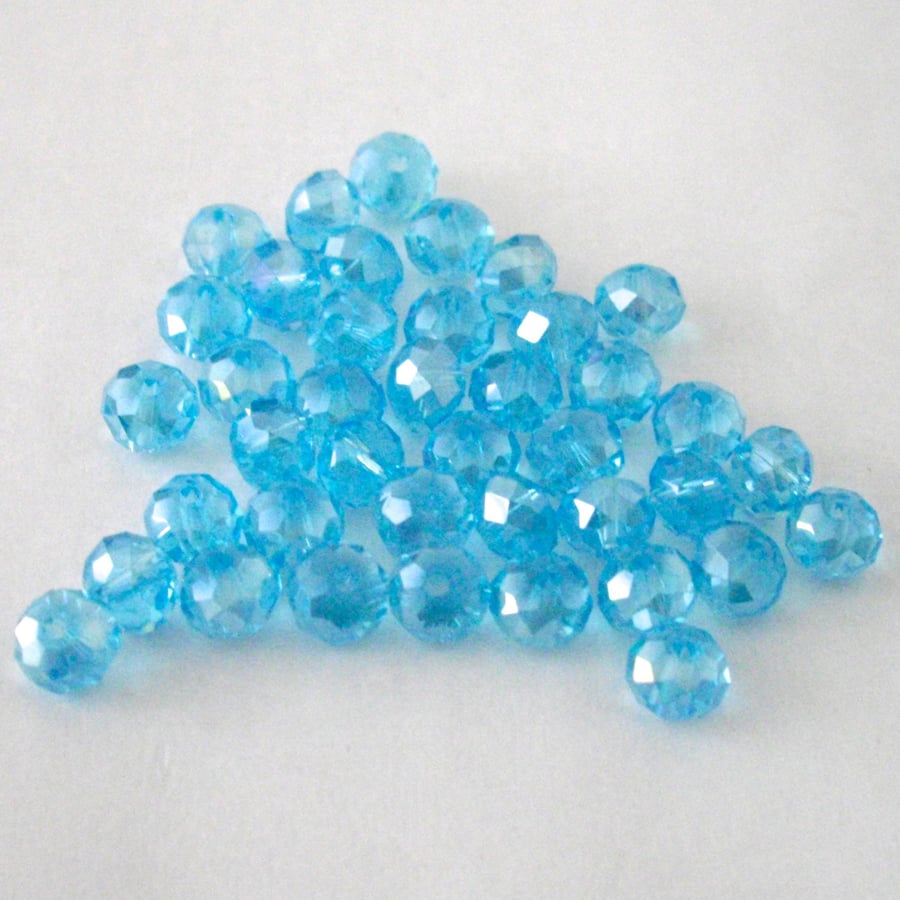 30 x Aqua Faceted AB Crystal Rondelle Beads