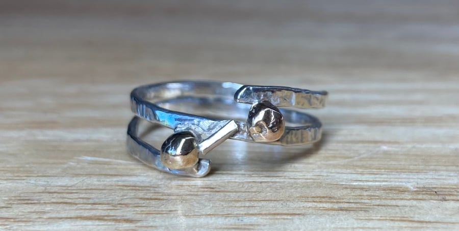 Handmade Unique Sterling Silver & 9ct Gold Ring 