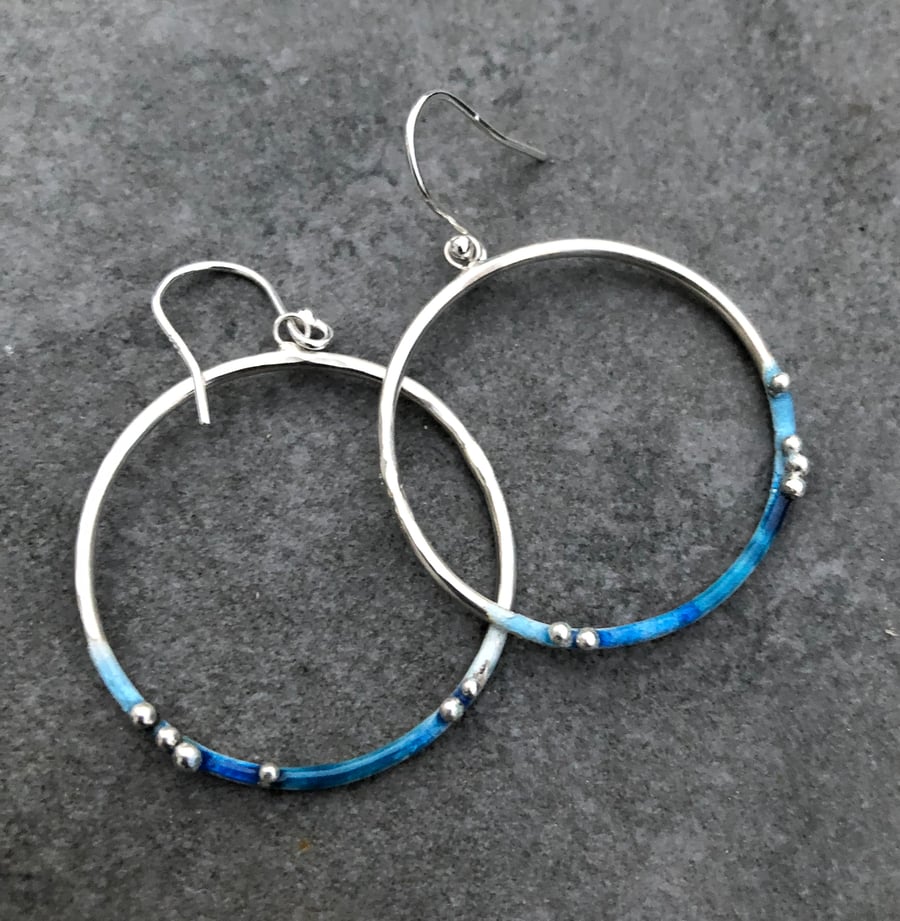 Coastline Hoop Earrings, silver hoop earrings, enamel earrings, enamel, 