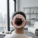 Pink & White Crochet Beaded Scrunchie with Butterfly Beads - Handmade Hair Tie