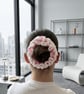 Pink & White Crochet Beaded Scrunchie with Butterfly Beads - Handmade Hair Tie