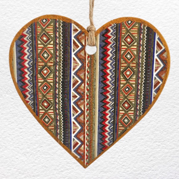 Decoupaged Wooden Hanging Heart 15cm (6"): Patterned Stripe design
