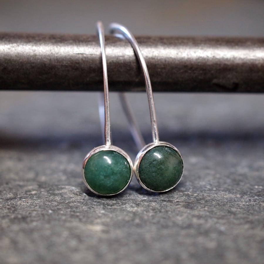 Silver earrings, green moss agate earrings