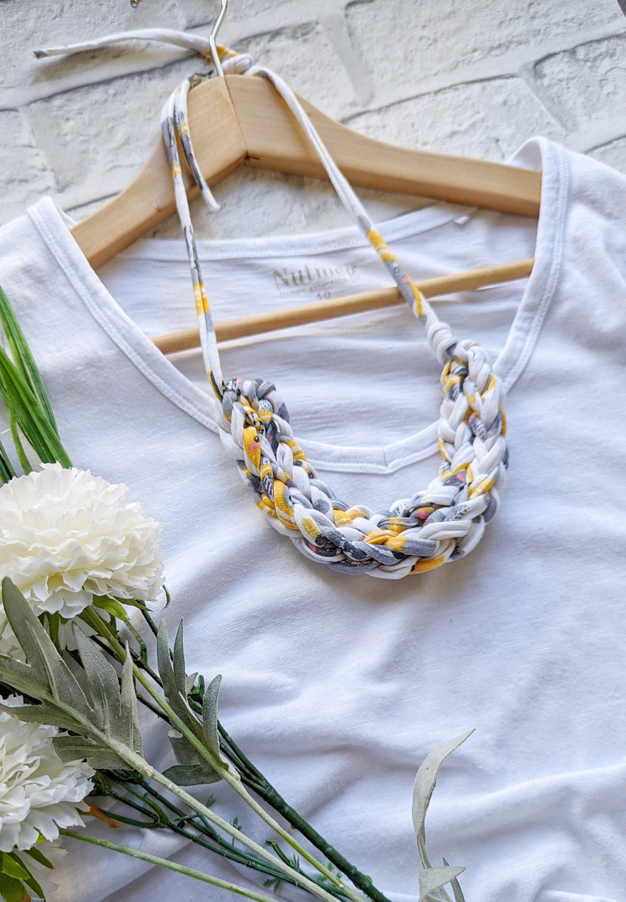 Yellow Graffiti Woven Necklace - T Shirt Yarn