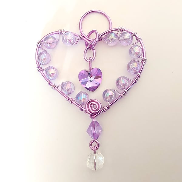 SOLD OUT Heart Sun Catcher Hanging Decoration Wire Art Beads and Crystal