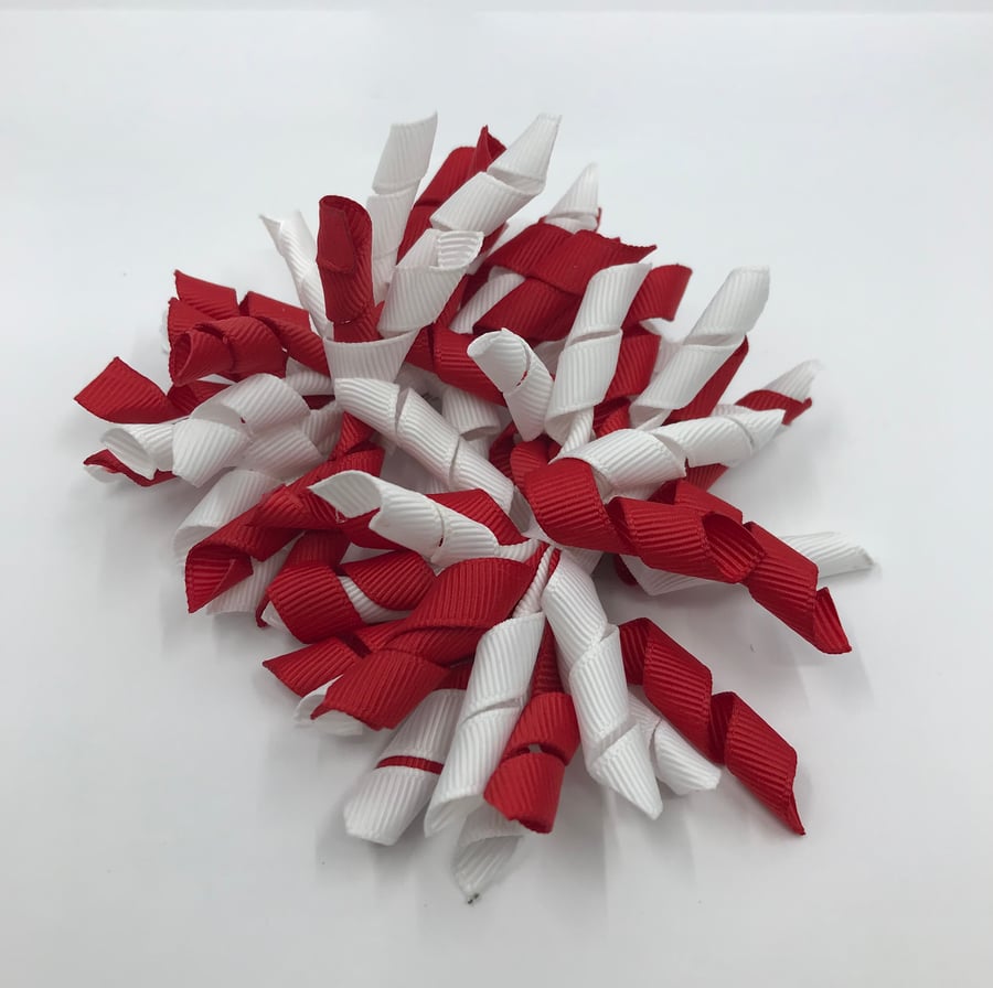 School 3 inch Red and White Curly Corkers on Elastics (pair)