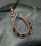 Copper Wire Weave Fishtailed Drop Pendant with Faceted Black Glass Beads - Image 1