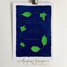 Blank Card Christmas Winter Festivals from Original Cyanotype - Holly and Ivy
