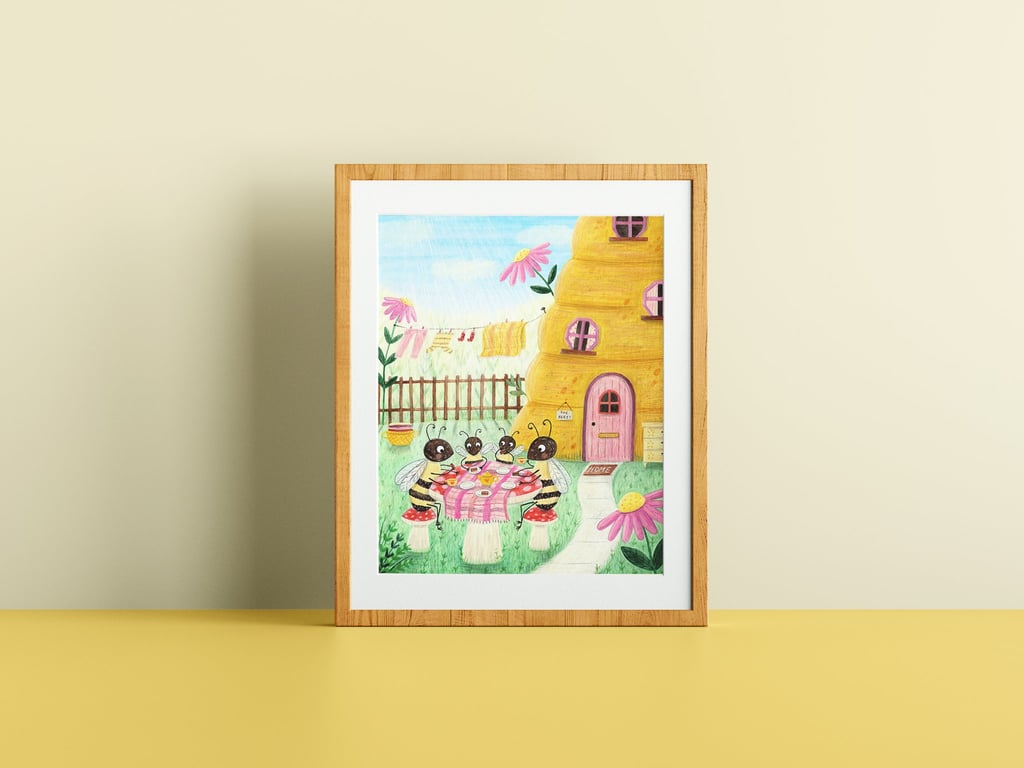 Bee Tea Party Art Print - Signed 8 x 10 Print