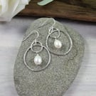 Earrings, Sterling Silver and Pearl Droppers