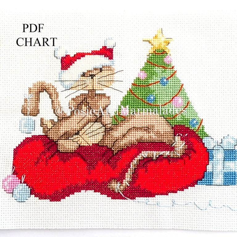 Cosy Christmas Cats Cross Stitch PDF Digital Download Chart