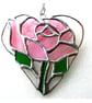 Pink Rose Heart Suncatcher Stained Glass 040