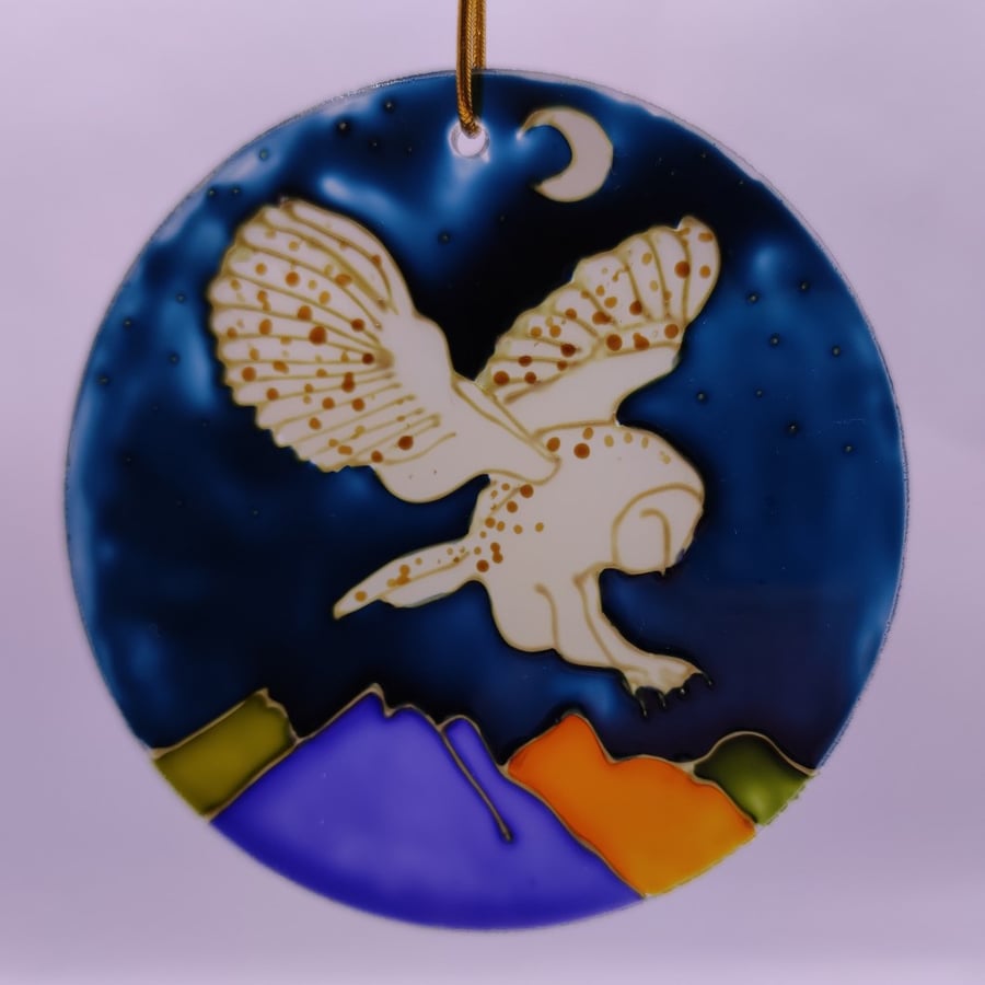 Handmade glass painted window hanging or Christmas tree bauble